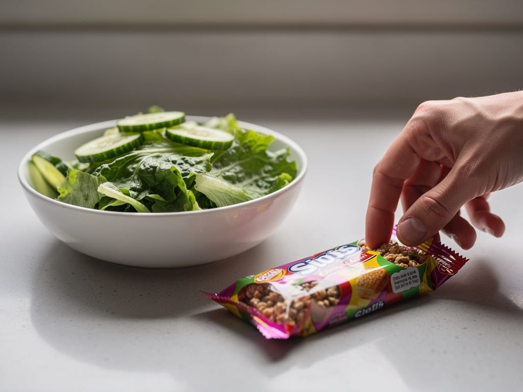 photorealistic shot of a sad-looking salad with ju