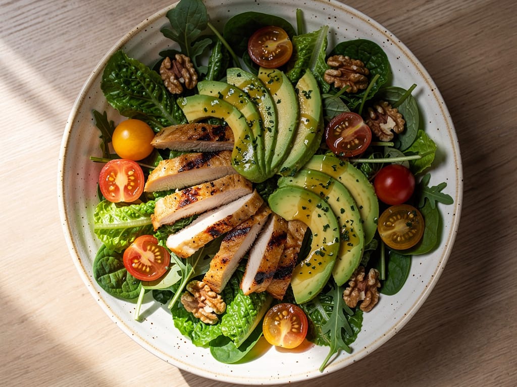 photorealistic, top-down view of a large, vibrant,